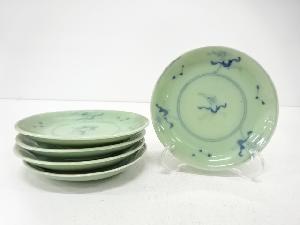 青磁　染付　人物　小皿　5客揃